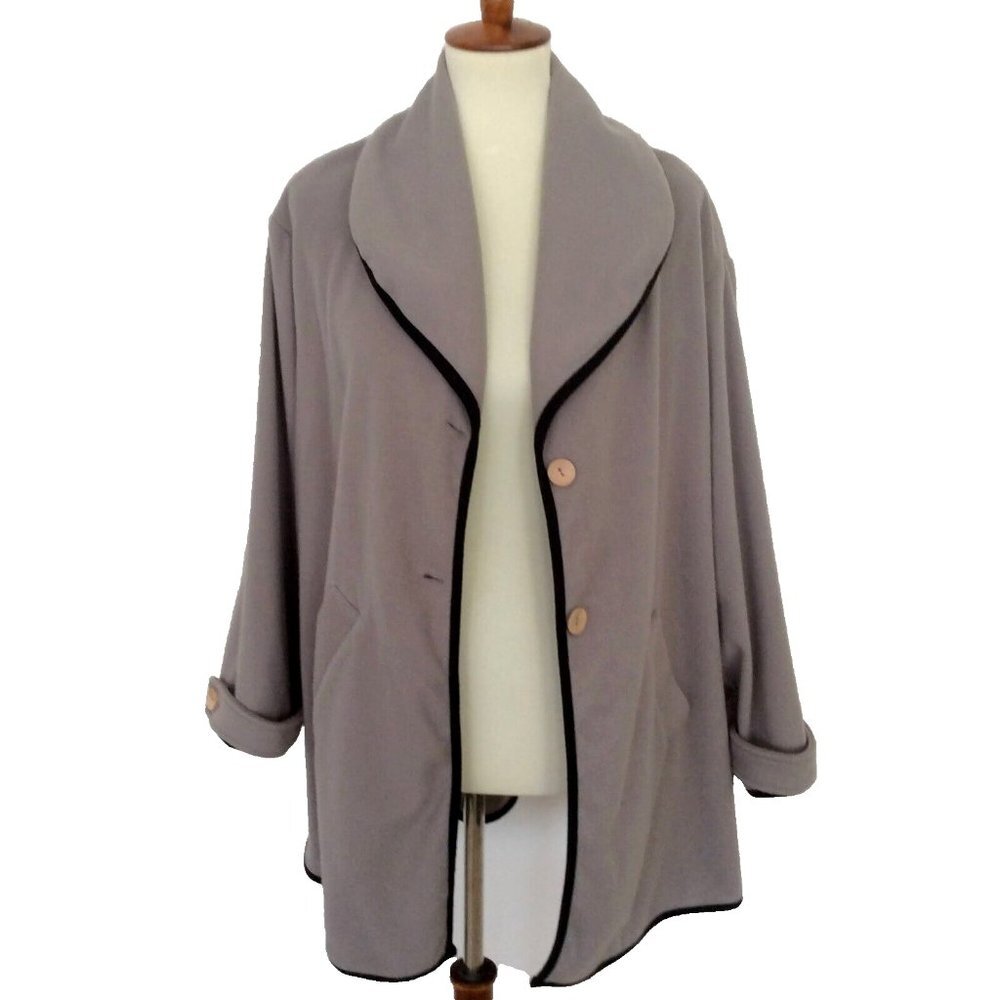 Just Fashion Now Gray Swing Coat Jacket Black Trim Size Medium (10) NWOT - Picture 3 of 10